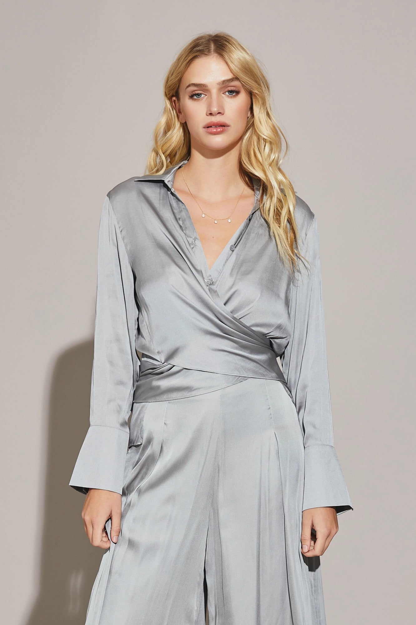 Weekend Deals That Please Satin Cross Wrap Tie Back Shirt