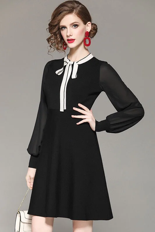 Doorbuster Deal Black Viscose Dress W/ Chiffon Sleeve