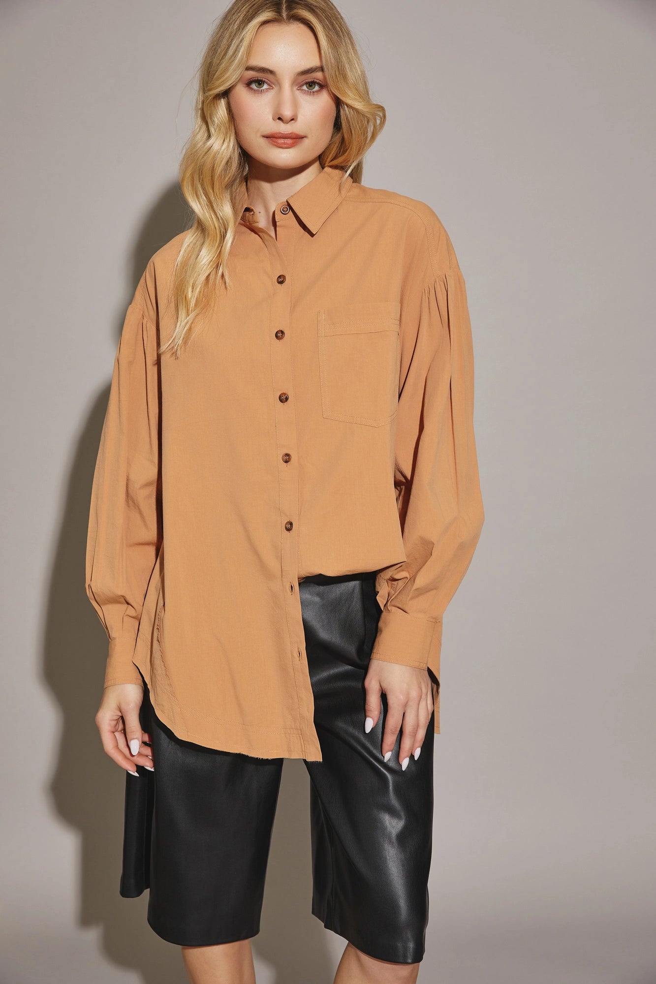 Midnight Sale Cotton Oversize Button Up Front Single Pocket Shirt