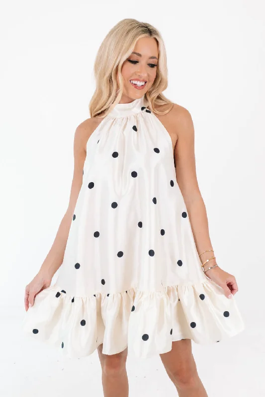 Now or Never Dotted Delight Dress - Cream