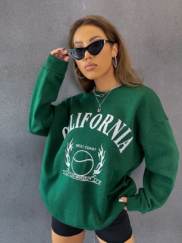Weekend Bargains to Savor Casual Graphic Long Sleeve Round Neck Regular Women Sweatshirt