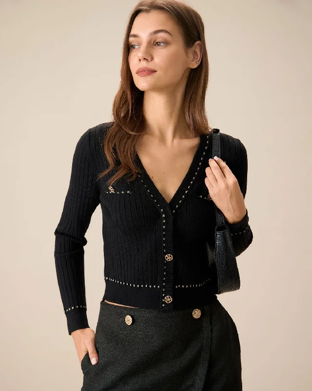 Weekend Offers That Thrill Black Contrasting Single-Breasted Cardigan