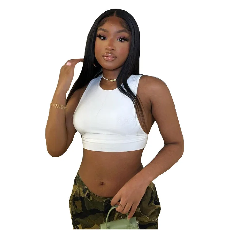 Lowest Prices 2022 Custom Logo Sexy Temptation Tank Top O Neck Backless Crop Top Solid High Stretch Camis For Women