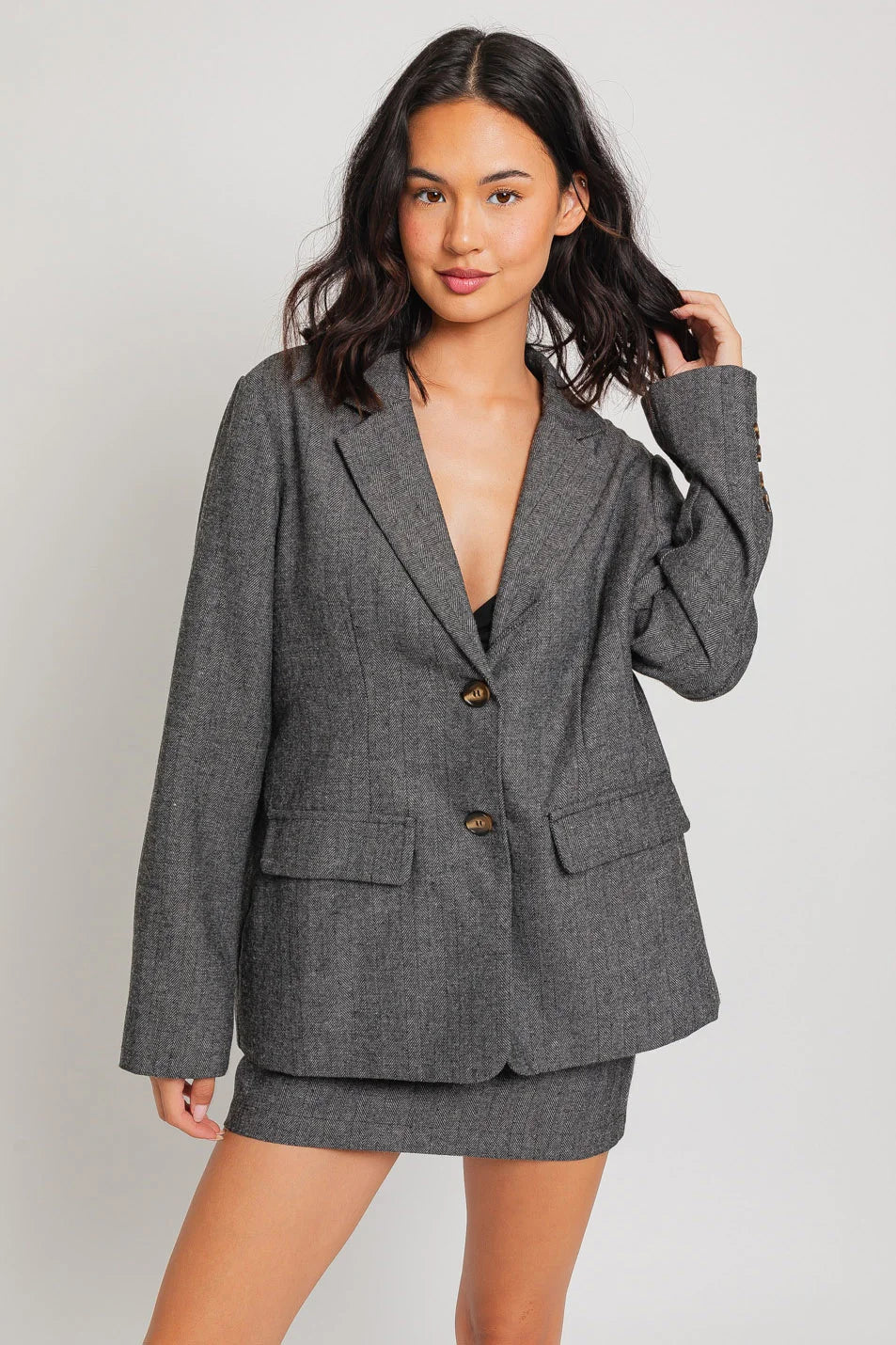 Best Bargains Oversize Tweed Boyfriend Fit Front Pocket Blazer Jacket