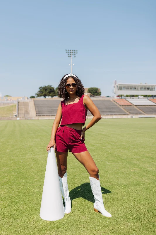 Weekend Specials Just for You Finish Line Crop Top - Maroon