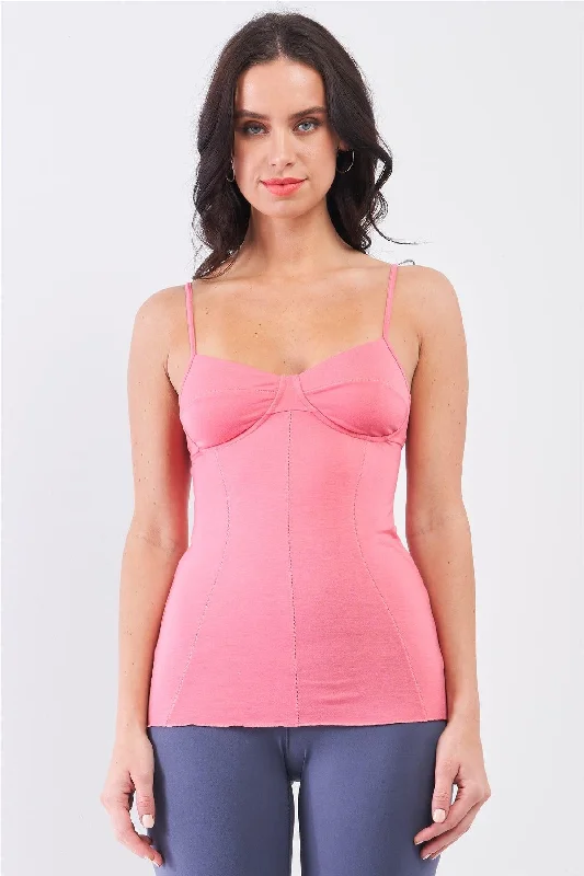 Weekend Bargains to Indulge In Coral Pink Sleeveless V-Neck Stitching Basic Camisole