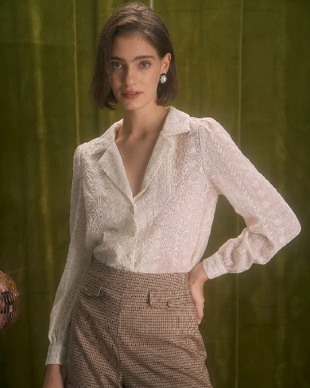 While Supplies Last The Apricot Lapel Floral Embroidery Blouse