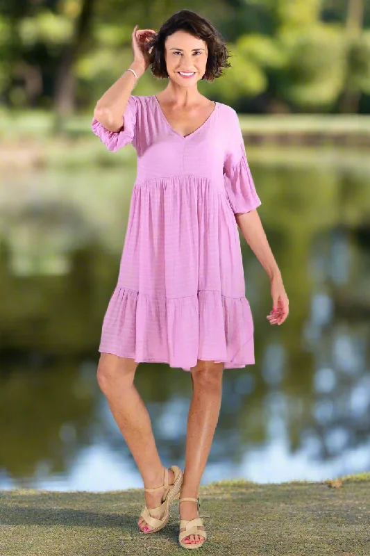 Discount Mania Soft Pink Tiered Tunic Dress