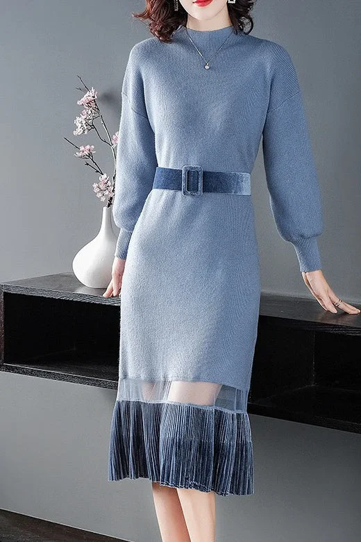 Grand Opening Sale Sweater Dress W/ Velvet Hem