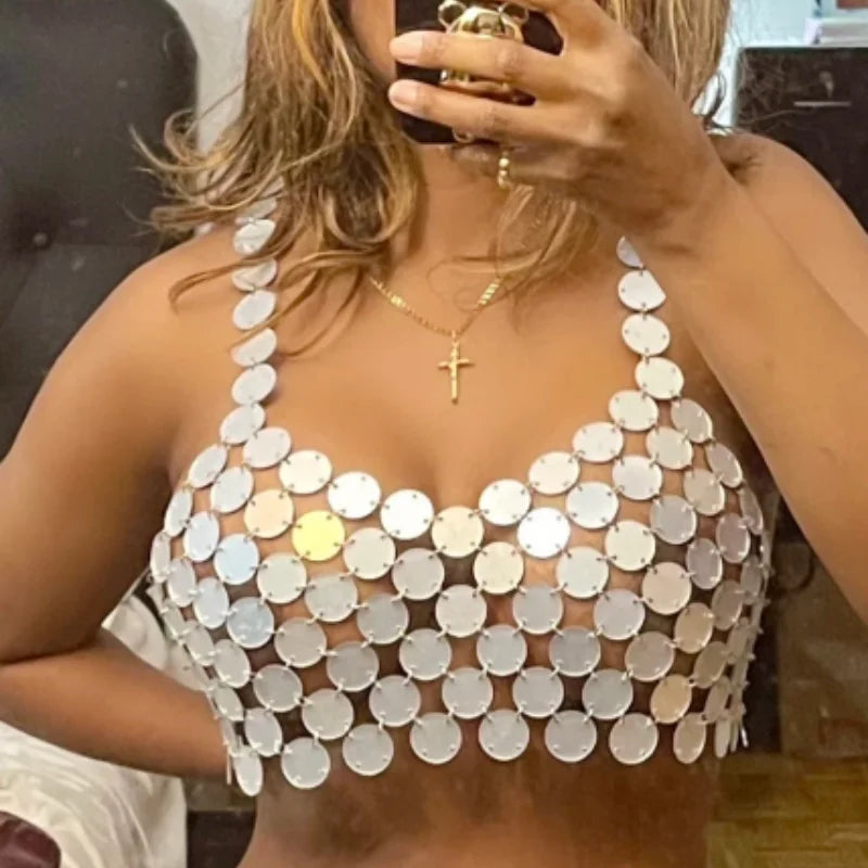 Discount Days 2024 New Night Club Dance Handmade Glitter Crop Tops For Women Sexy