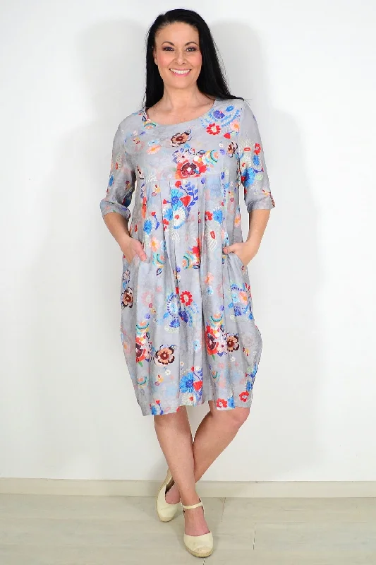 Crazy Savings Grey Floral Print Tunic Dress