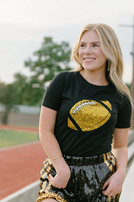 Super Deal Black Sequin Football Tee