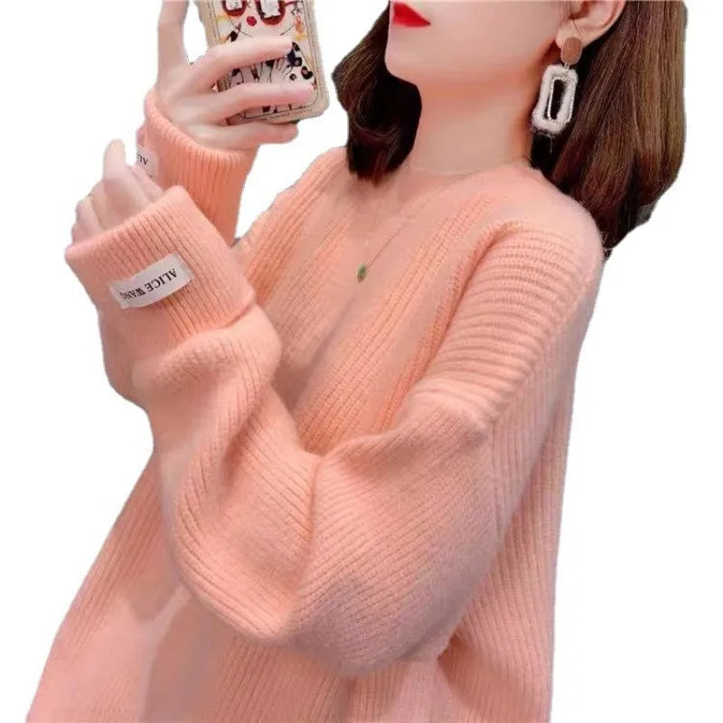 Reduced Prices 2024 best-selling spring and autumn high-quality fashion women's crew-neck solid color long-sleeved loose knit sweater
