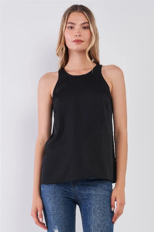 Weekend Steals Await Simple Black Combo Sleeveless Crew Neck Cami Top