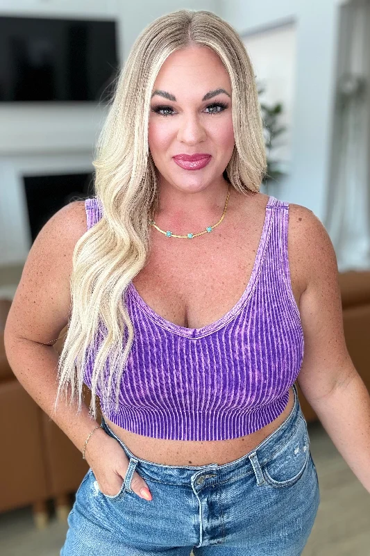 Weekend Deal When and Where Reversible Ribbed Cropped Tank in Purple