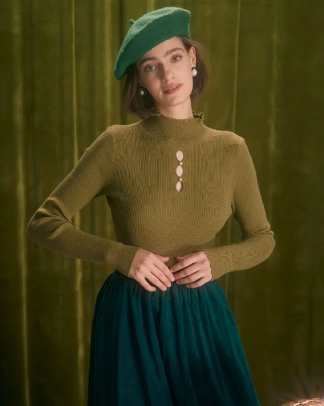 Super Deal The Army Green Mock Neck Cutout Knit Top