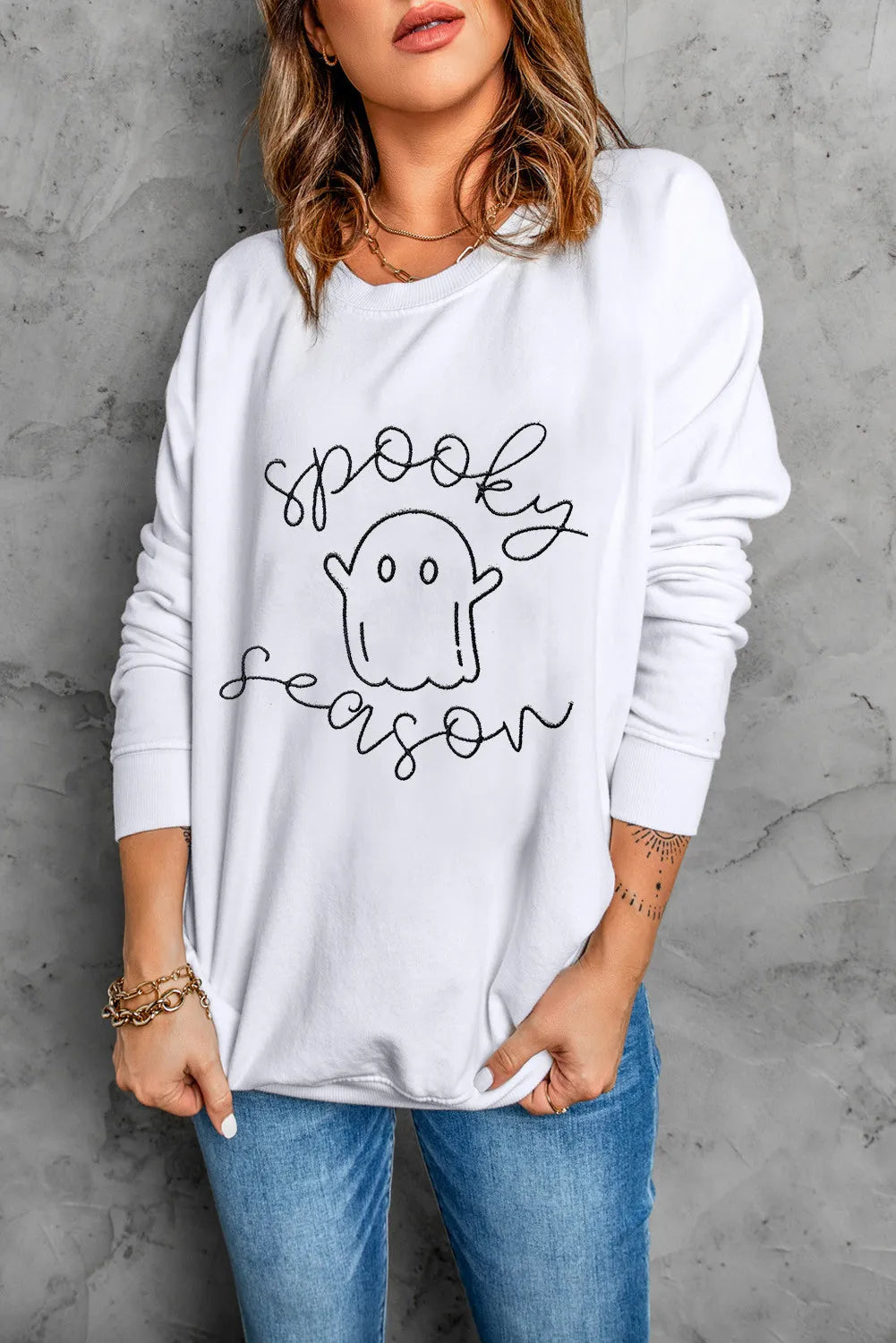 Special Buy Ghost Graphic Long Sleeve Dropped Shoulder Sweatshirt