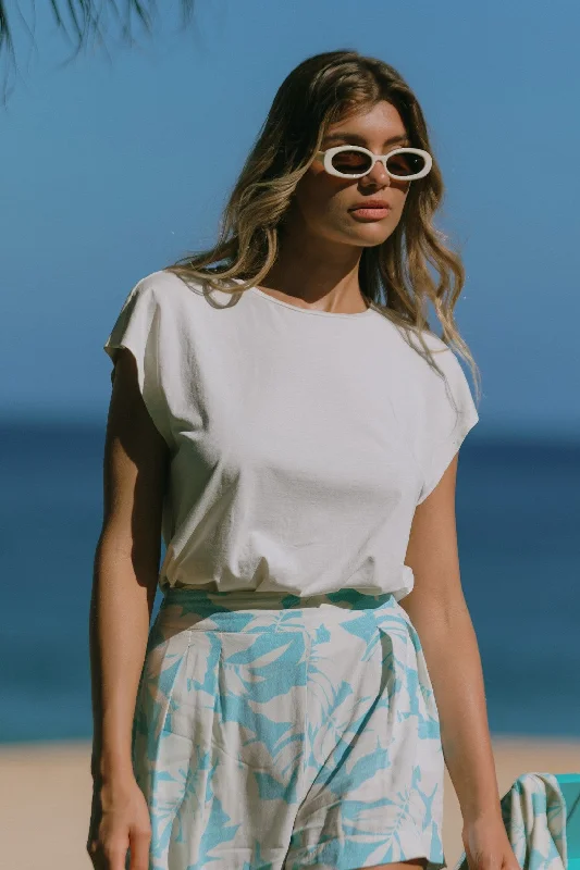 Crazy Savings CAP-SLEEVE CREWNECK TOP-Ivory