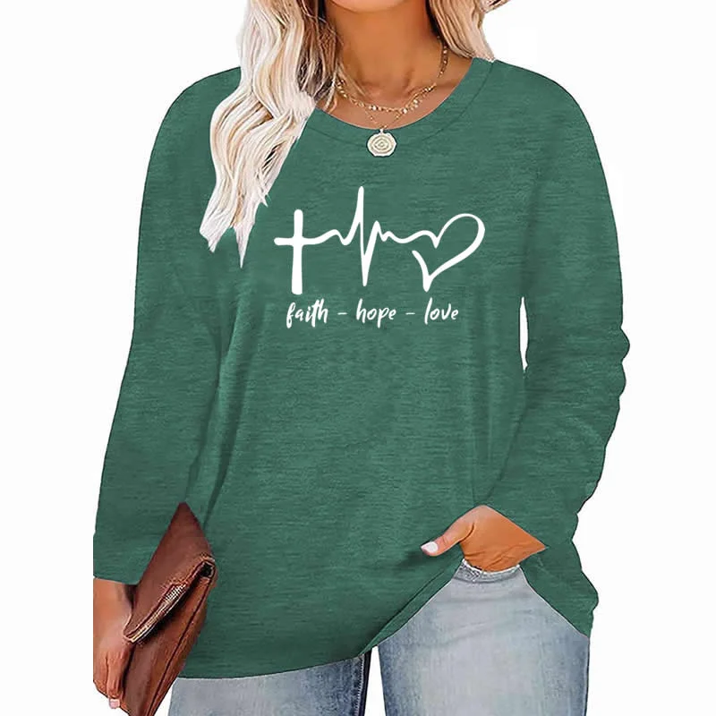 Special Offer faith Hope Love pattern Plus Size Women's Top Autumn X-Large-5X-Large woman clothes y2k t shirt oversized long sleeve tshirt
