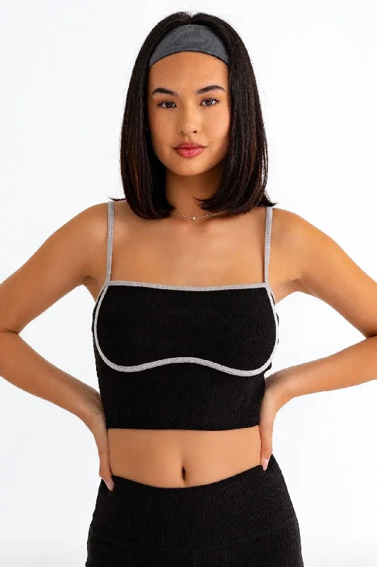 Weekend Flash Sale Contrast Binding Spaghetti Ribbed Crop Top