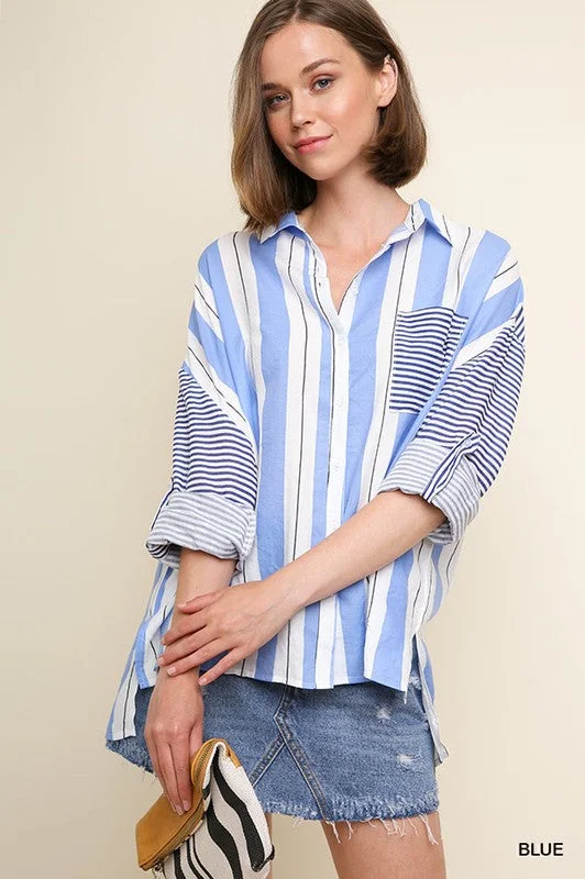 Savings Galore Striped Button Up Top