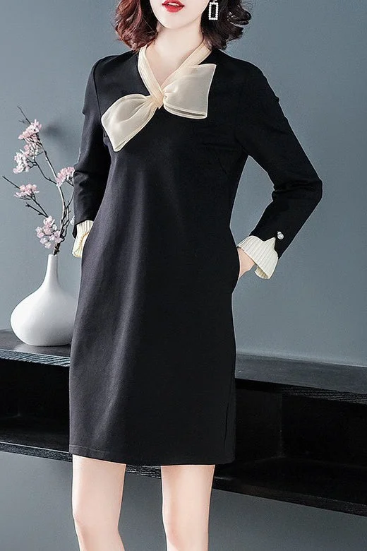 Don’t Miss Out Black Bow Neck A-Line Dress