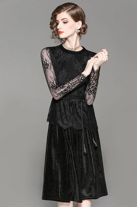 Deal of the Day Velvet Dress W/ Lace Overlay
