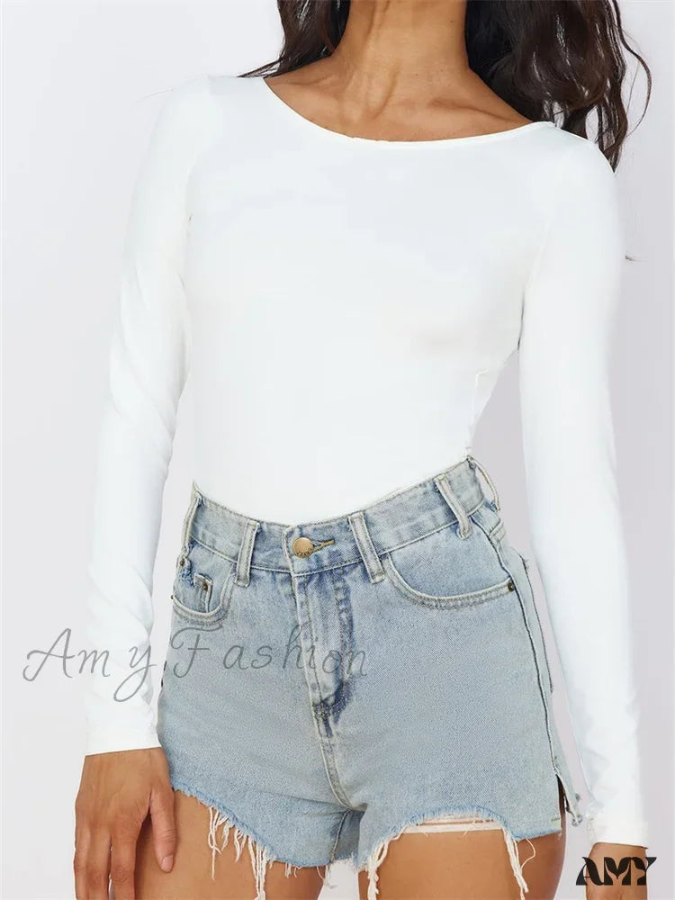 Exclusive Savings Amy Fashion - Solid O-Neck  Slim Fit Casual Backless Tie-up T-Shirts