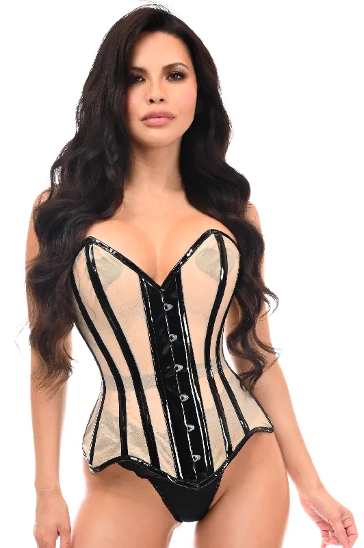 Take Advantage Sexy Nude Mesh Corset with Black Patent Boning