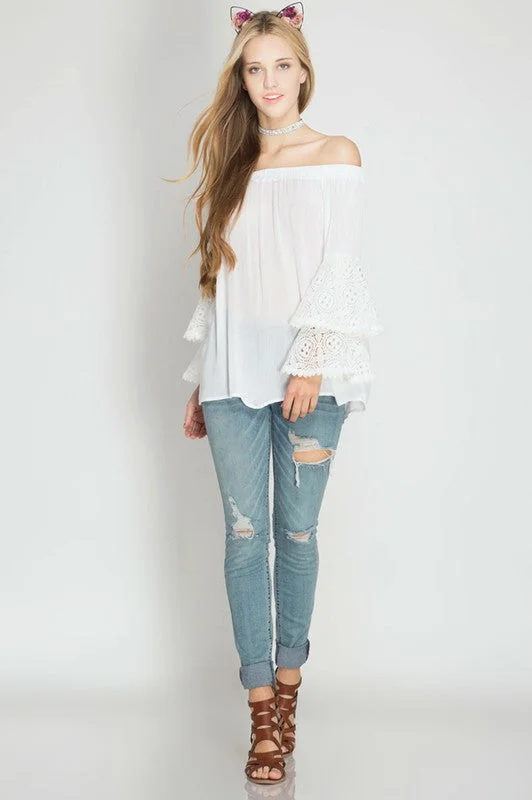 Fantastic Offers Layered Bell Sleeve Top W/ Lace