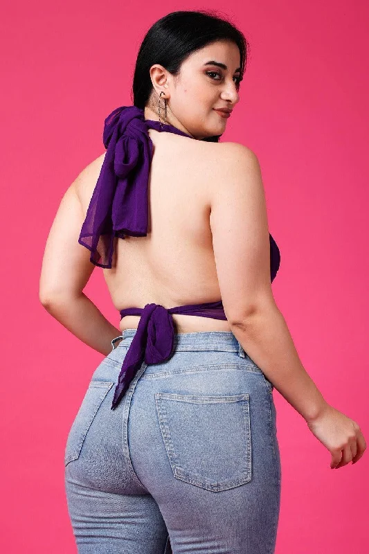 Massive Savings Violet Multiway Tie Crop Top