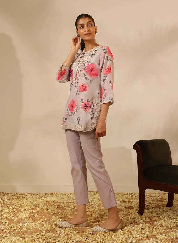 Best Choice Grey Floral Printed Tunic