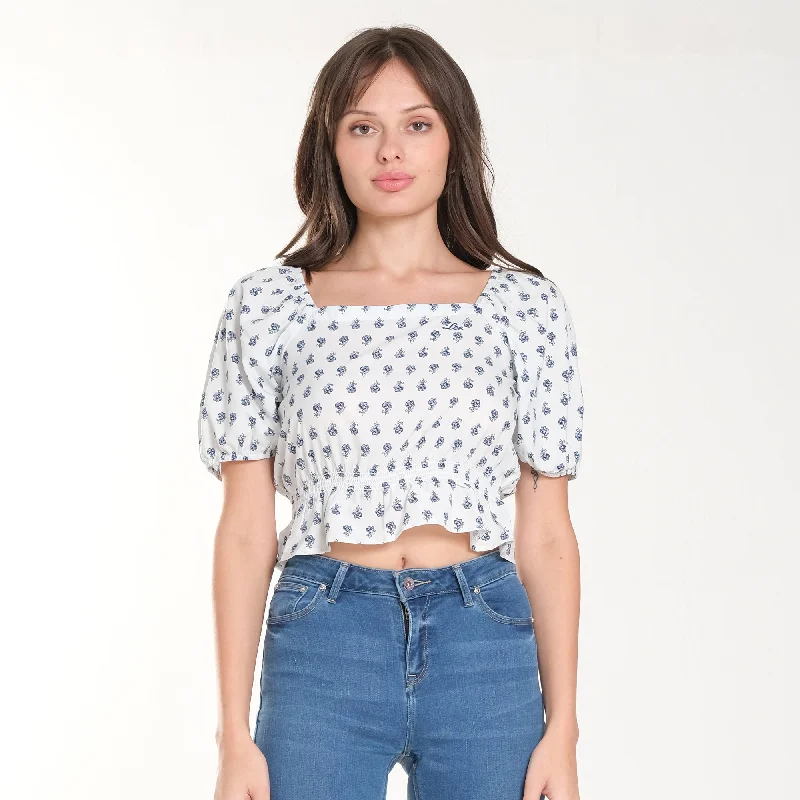 Epic Value WOMENS PUFF SLEEVES CROPPED BLOUSE