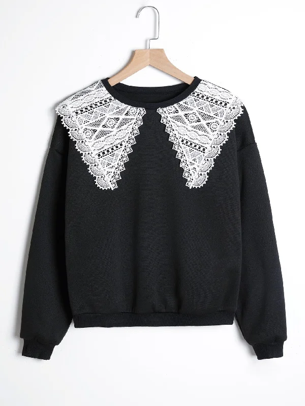 Quick Sale Casual Colorblock Contrast Collar Long Sleeve Peter Pan Collar Regular Women Sweatshirt