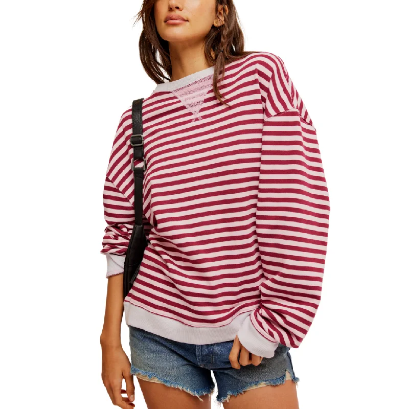 Celebrate the Weekend with Discounts Classic Striped Crew in Raspberry Combo