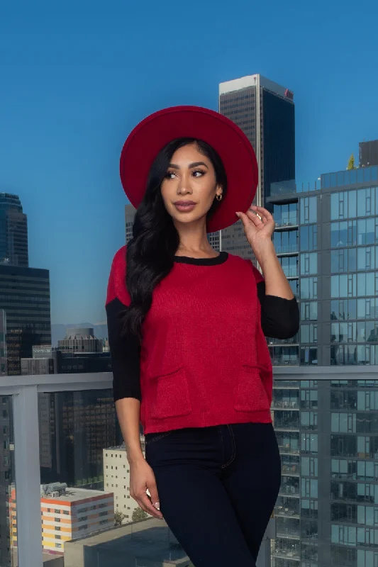 Deal Dash 3/4 Sleeve  Round Neck Knit Top With 2 Front Pockets* (117657)