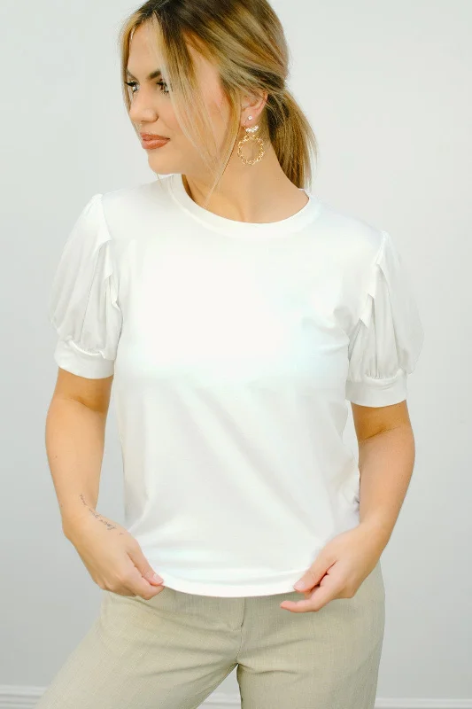 Flash Sale White Puff Sleeve Tee