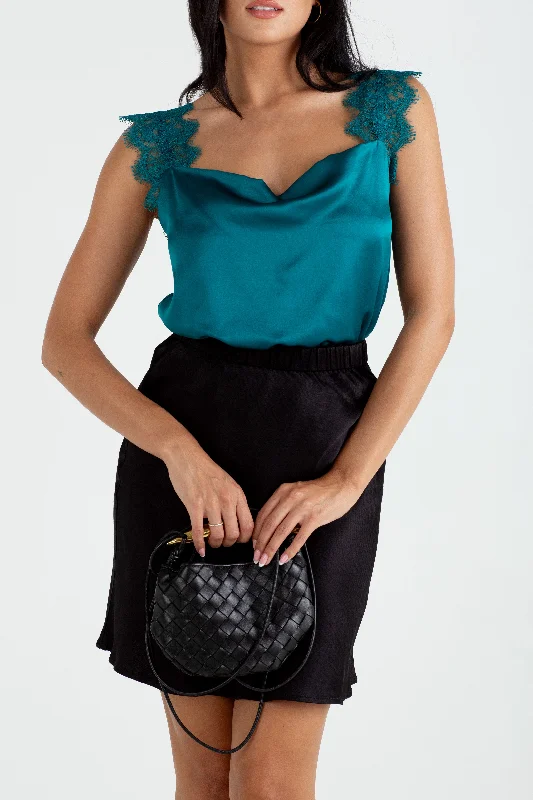 Weekend Shopping Bliss "The Lisa" - Cowl Neck Silk Cami (Bra Friendly Green)