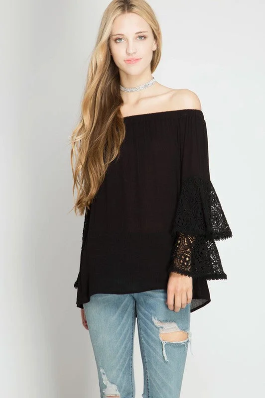 Extra Savings Layered Bell Sleeve Top W/ Lace