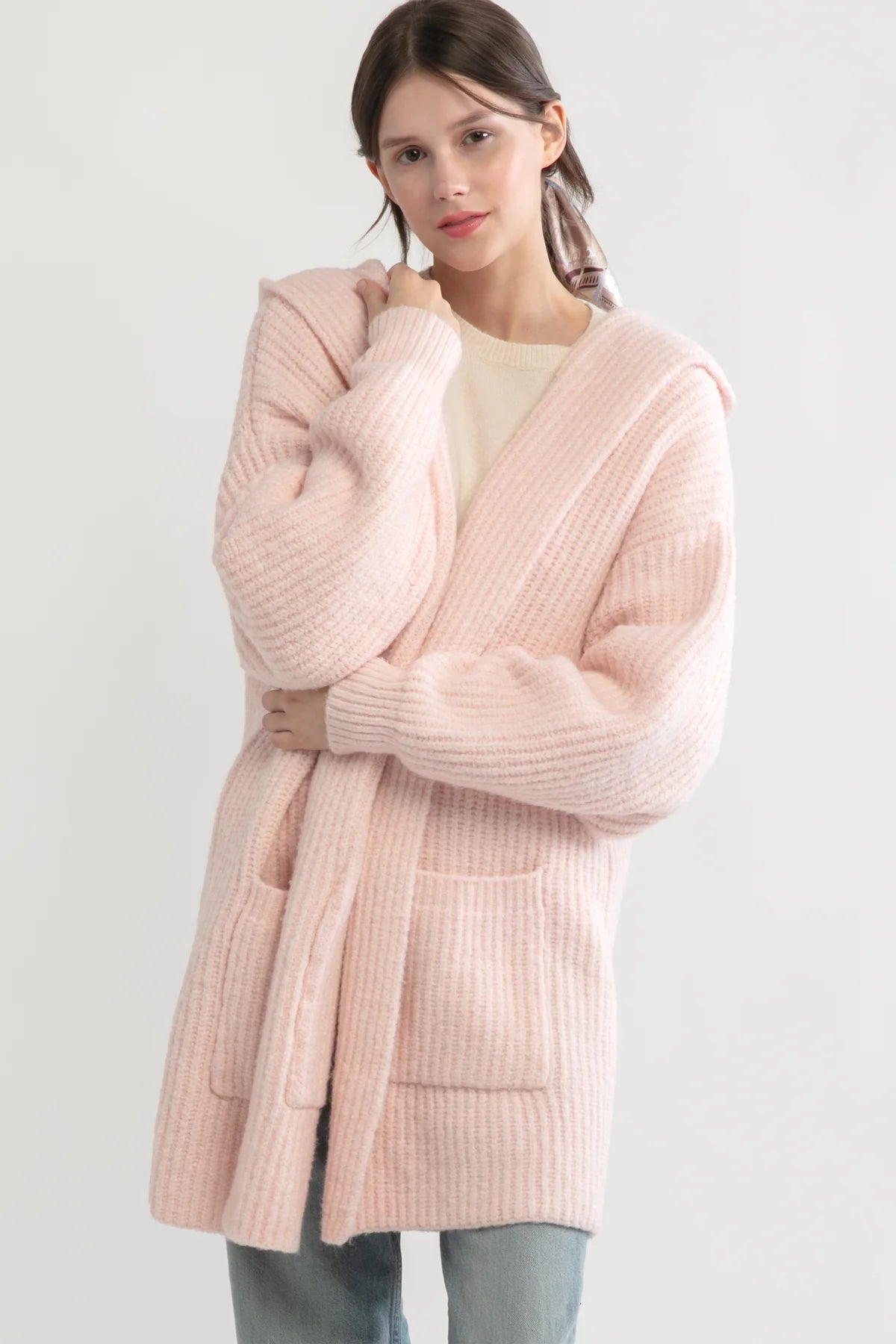 Weekend Deal Lazy Day Hooded Cardigan in Pink