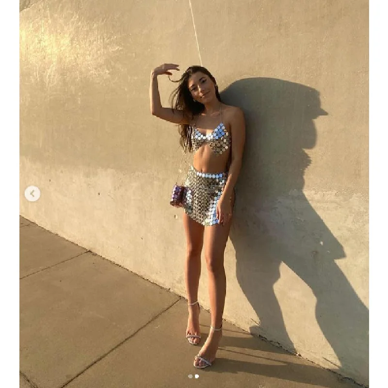 Super Savings Sexy Backless Round Acrylic Sequined Camisole Wholesale Crop Tops