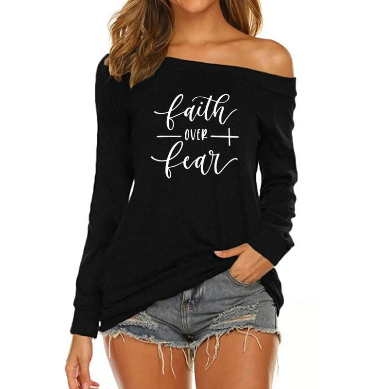 Weekend Discounts to Enjoy FAITH Custom Logo  American Long Sleeve Loose Autumn Tees T shirt Women fall 2022 women clothes