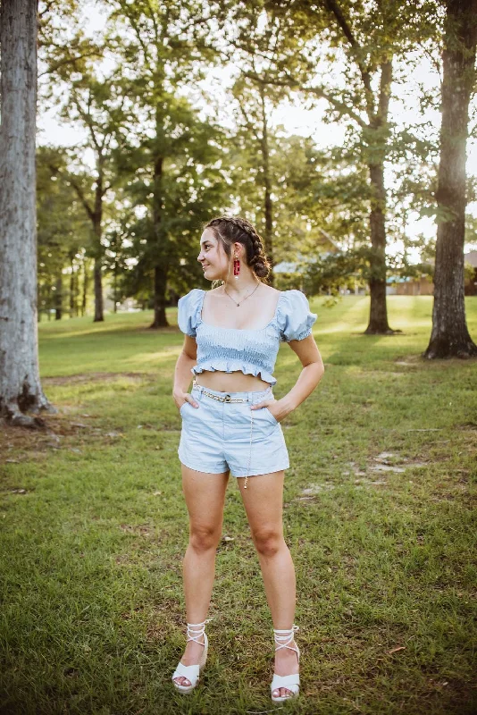 Epic Deals Baby Blue Set Smocked Crop Top