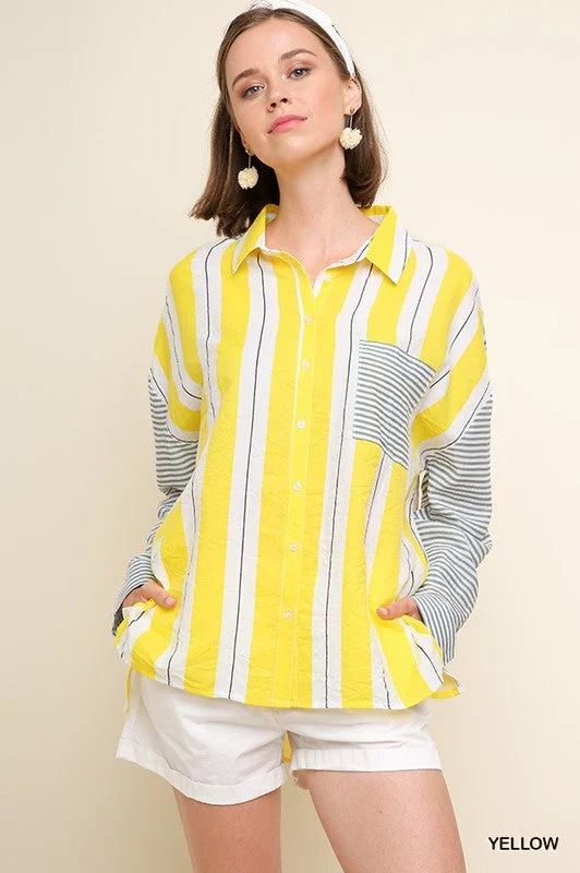 Stock Clearance Striped Button Up Top