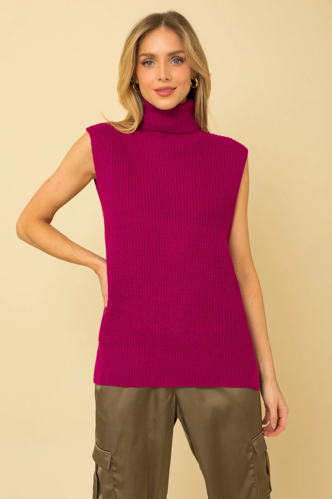 Time-Sensitive Oversized Fit Turtleneck Cozy Sweater Vest
