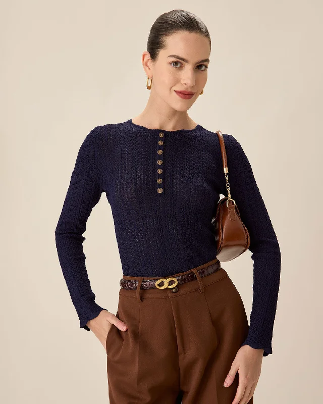 Major Savings Navy Round Neck Slim Sweater