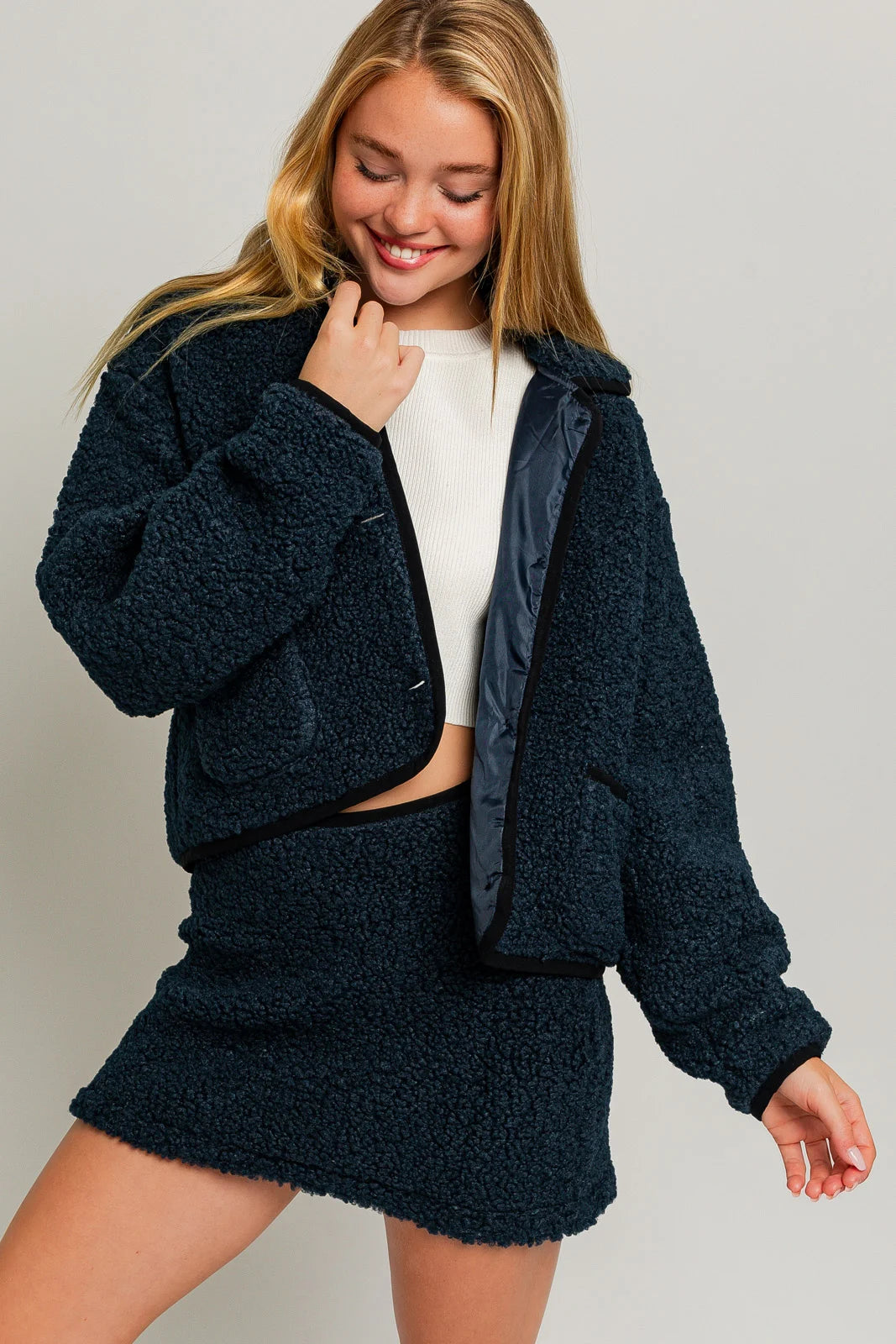 Overstock Clearance Sherpa Collard Front Pocket Button Closure Jacket