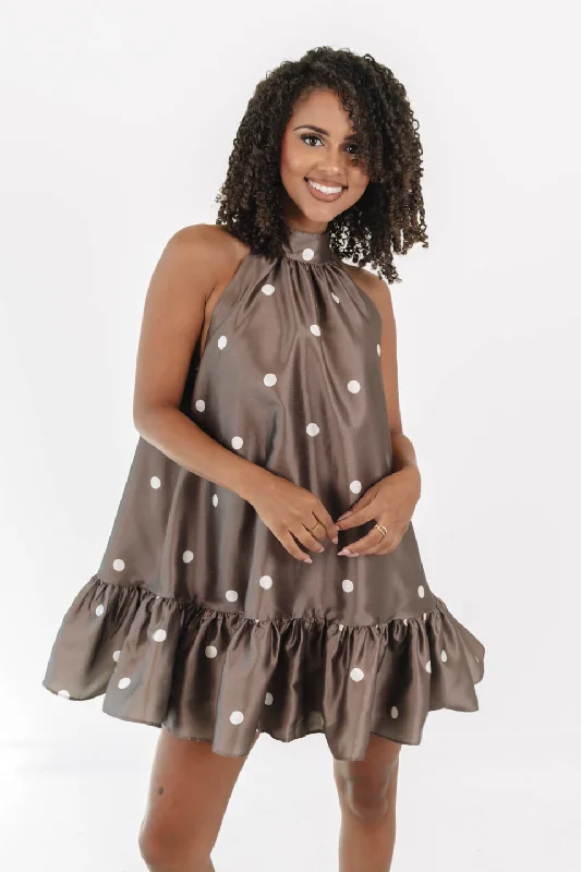 Don't Wait Dotted Delight Dress - Brown