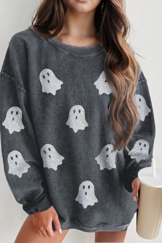 Savings Galore Glitter Ghost Round Neck Long Sleeve Sweatshirt