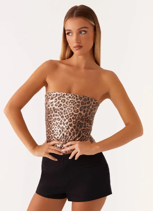 Closeout Sale Feeling Fierce Sequin Tube Top - Leopard Sequin